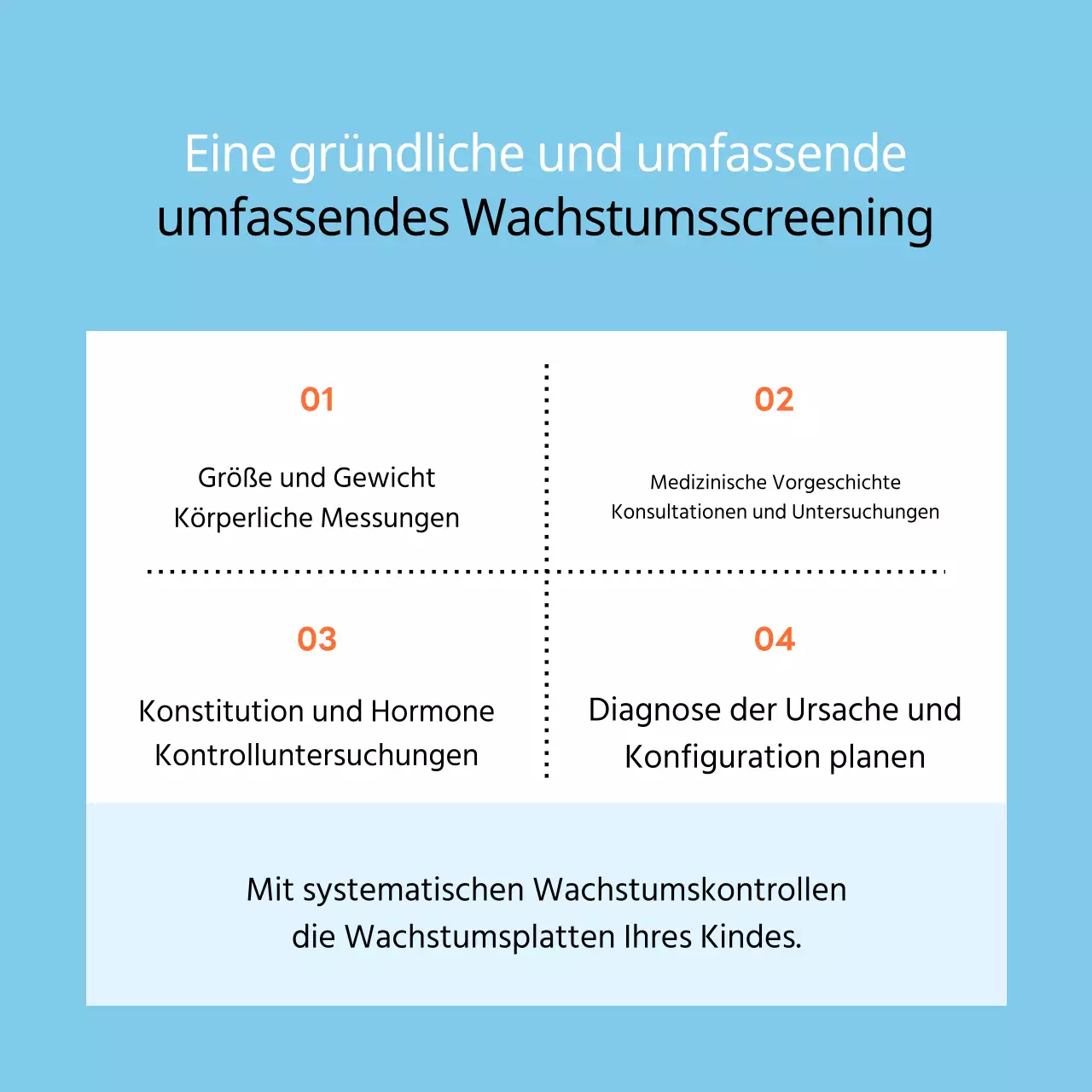 Werbung für eine einfache Klinik für Kinderwachstum nach chinesischer Medizin in Hellblau und Orange