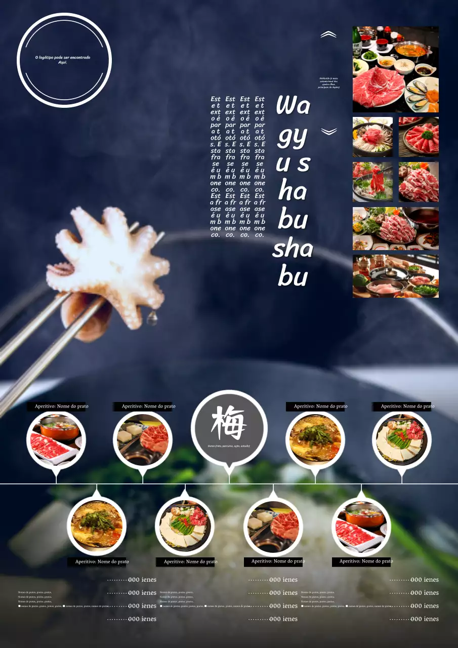 Anúncio simples de menu de restaurante wagyu shabu-shabu a preto e branco
