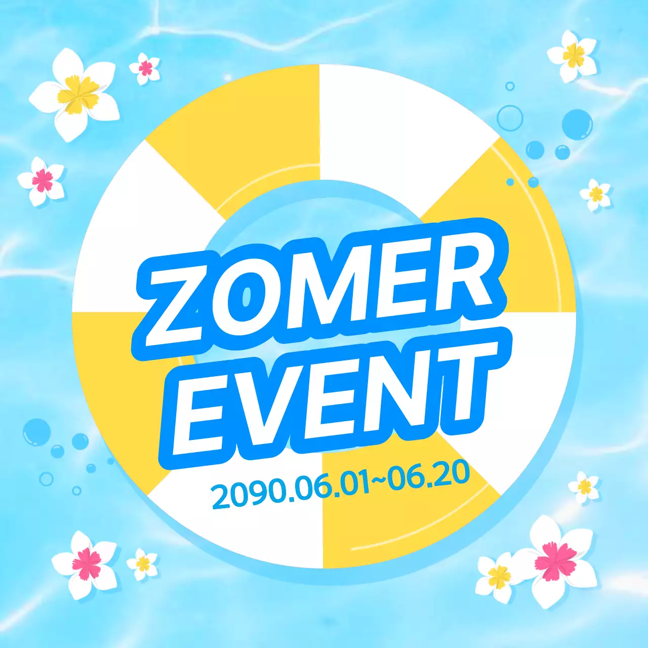 Een verzameling miniaturen van trendy zomerevenementen in lichtblauw en blauw