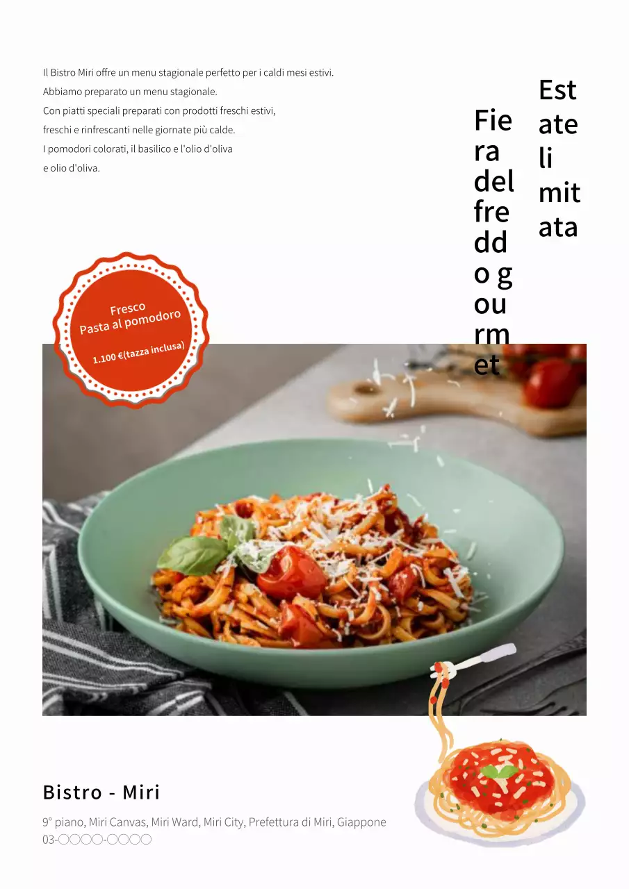 Bianco semplice nuovo menu estivo pubblicità