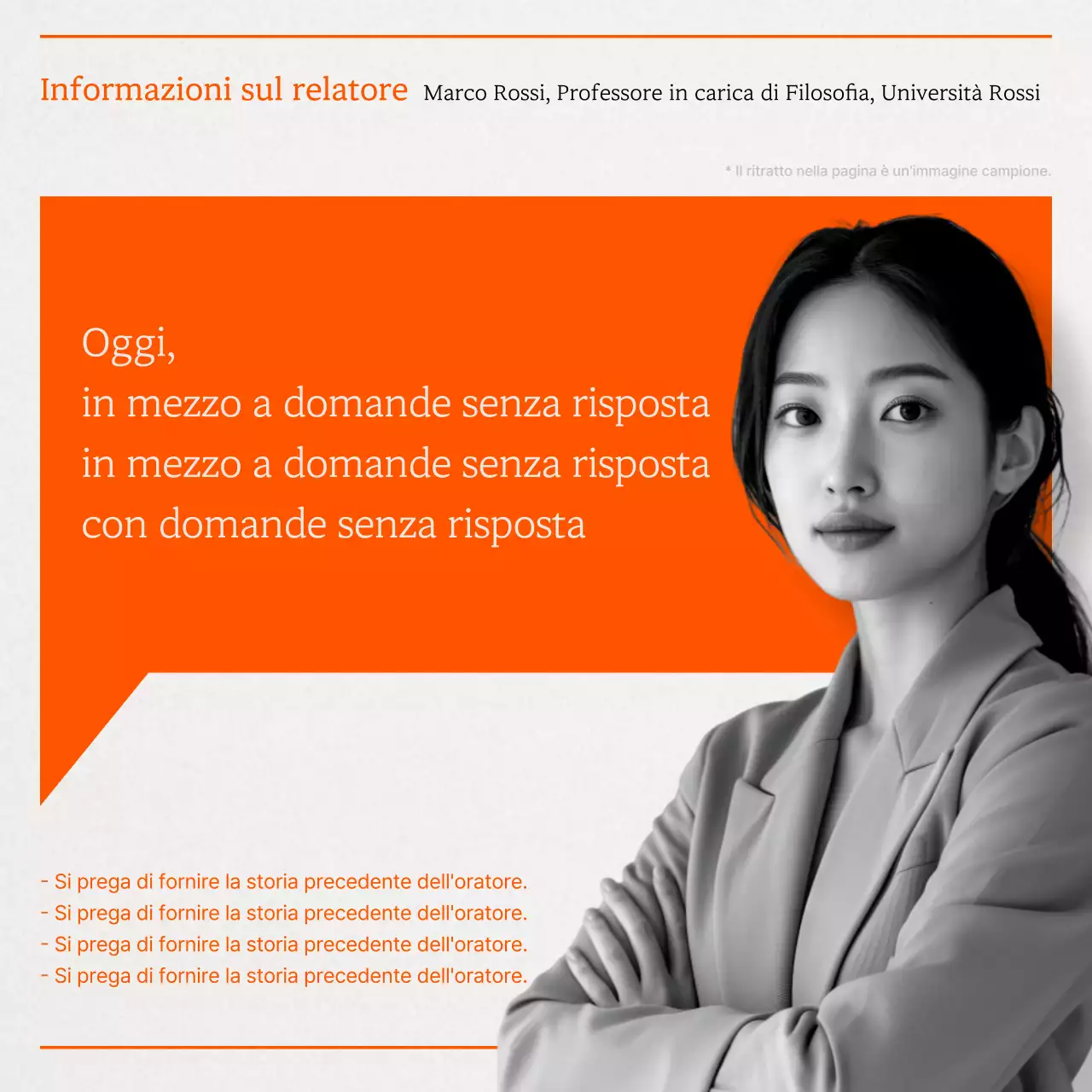 Un semplice annuncio arancione per una lezione di scienze umane per giovani.