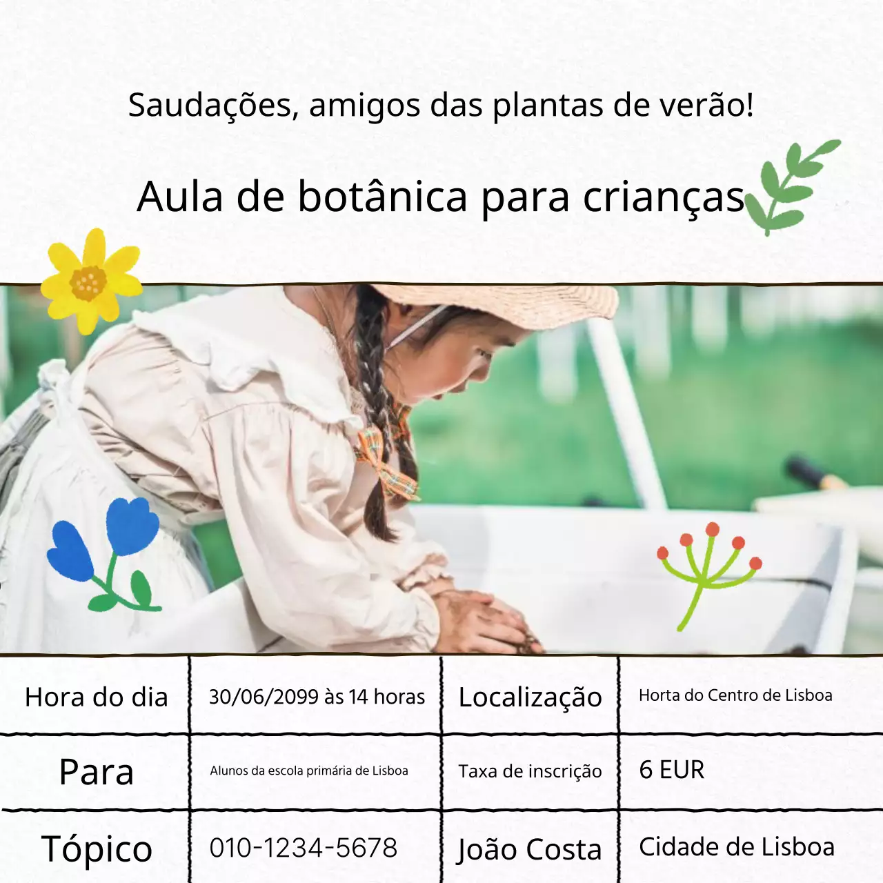 Promover as suas aulas de jardinagem em verde e marfim