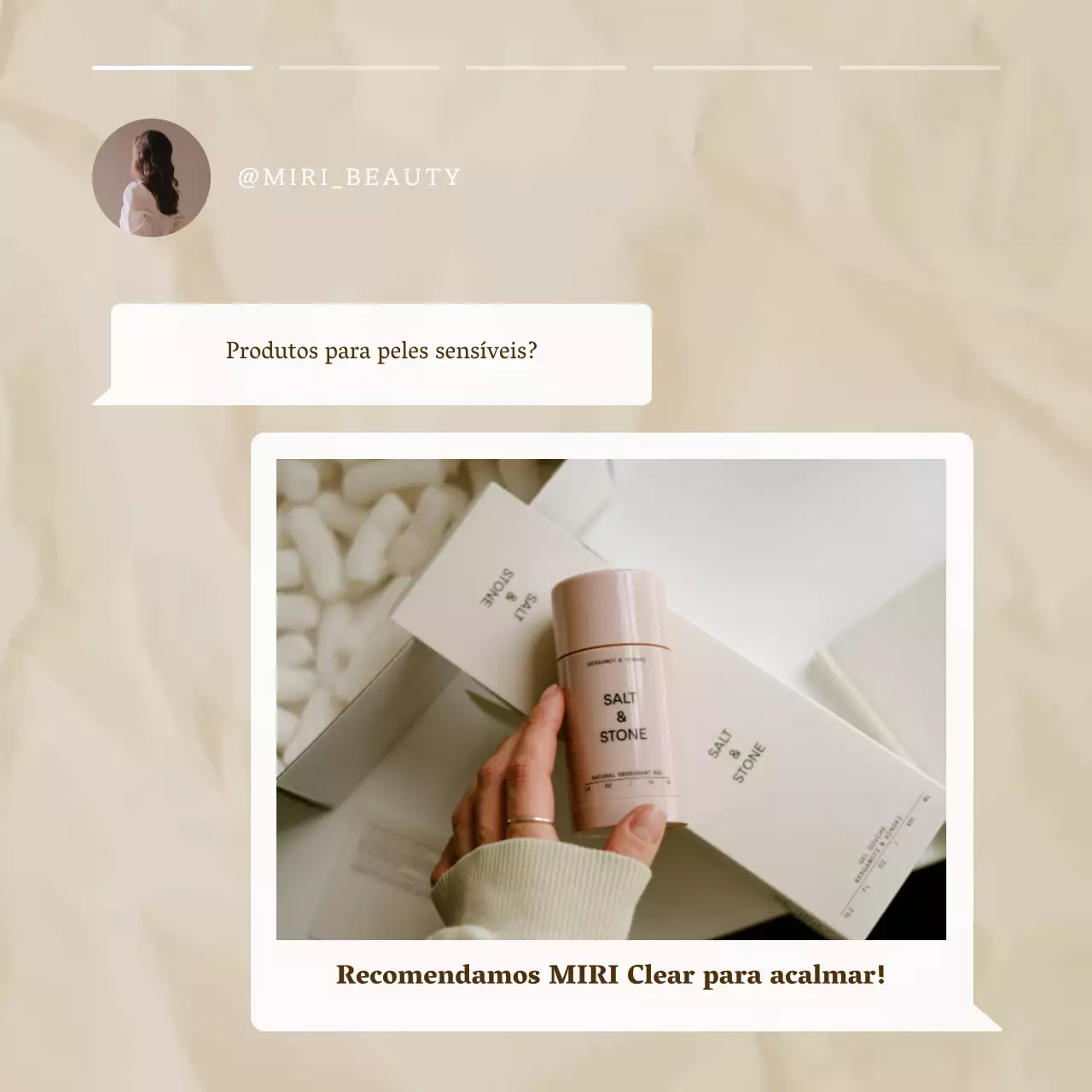 Posto de perguntas sobre cosmética minimalista em bege e branco