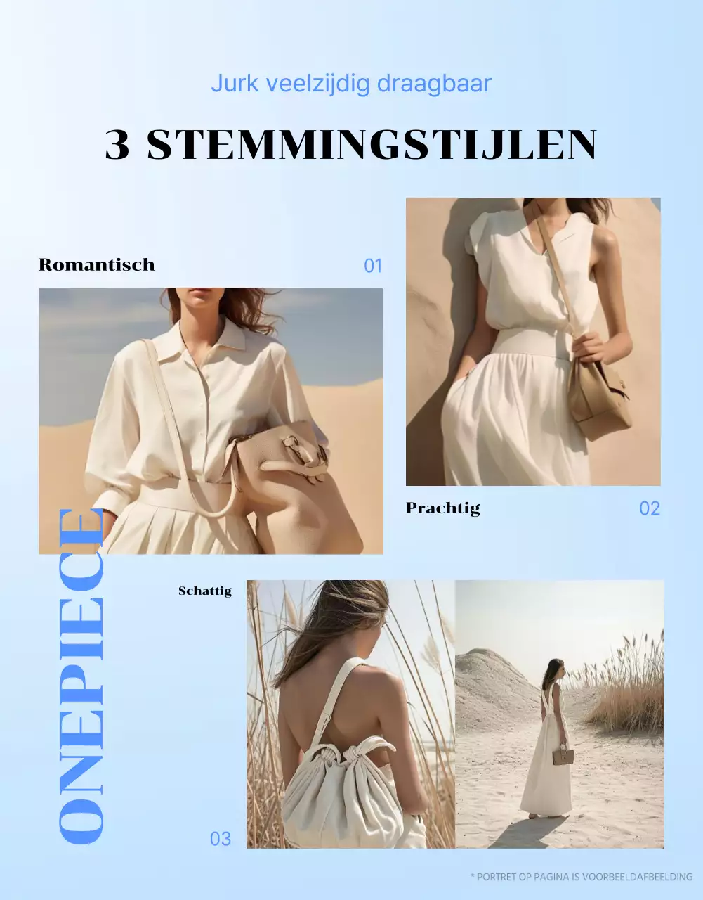 Moderne zomermodejurk in blauw en lichtblauwe reclame