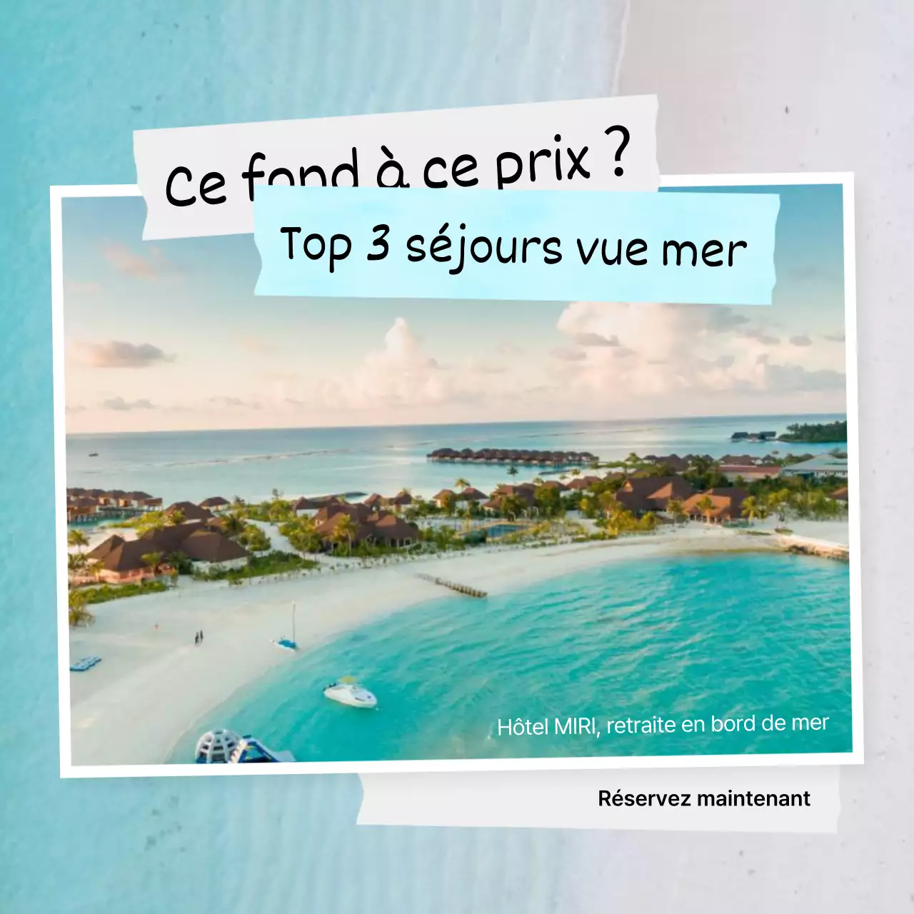 Guide des vacances tropicales en bleu clair et blanc