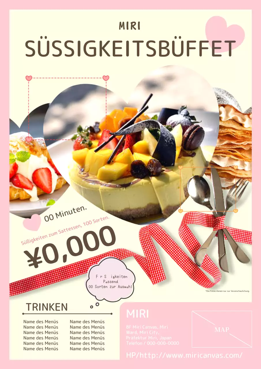 Eine niedliche Buffetanzeige mit rosa und Herzen