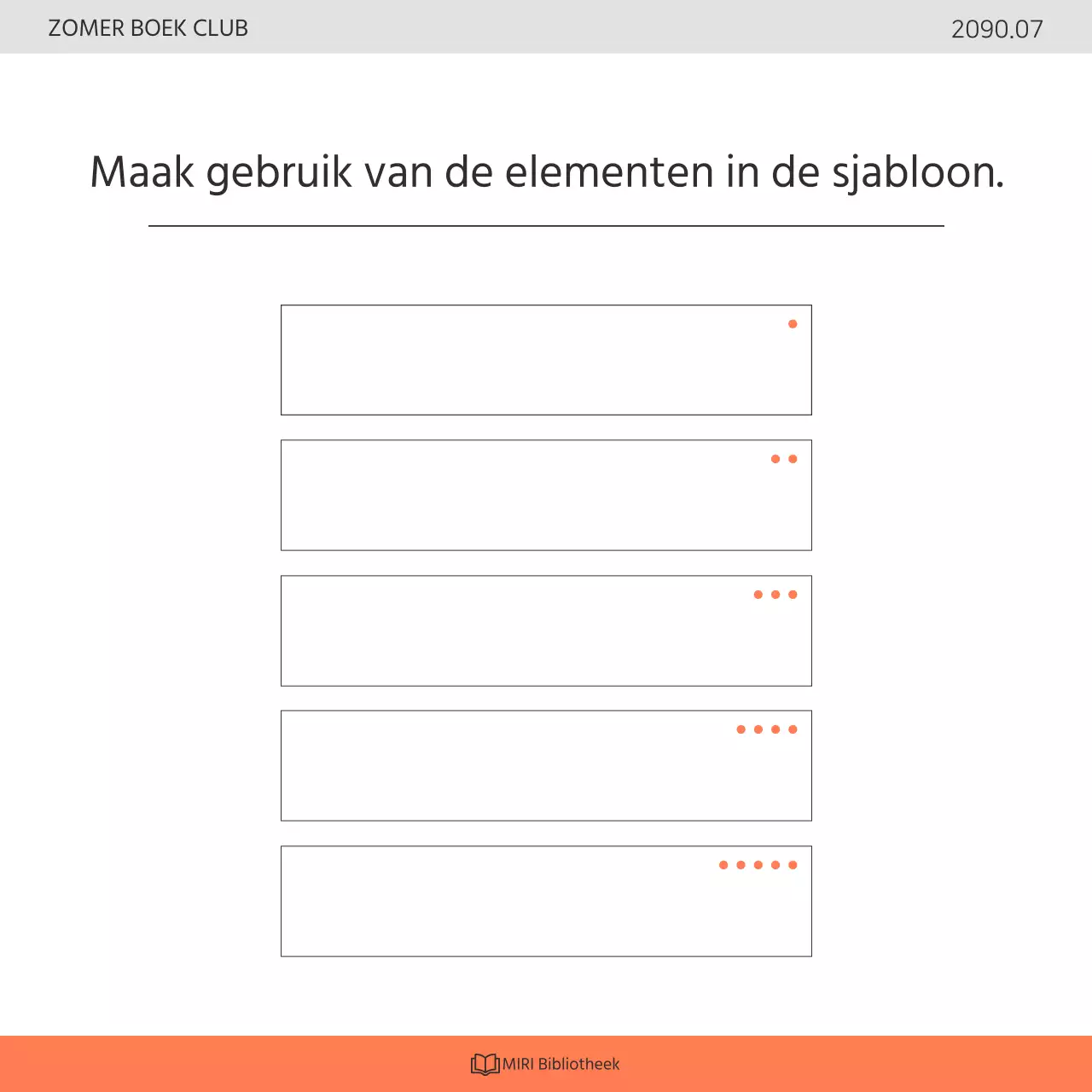 Een kitscherig oranje en wit boekenclubprogramma voor de bibliotheek promoten