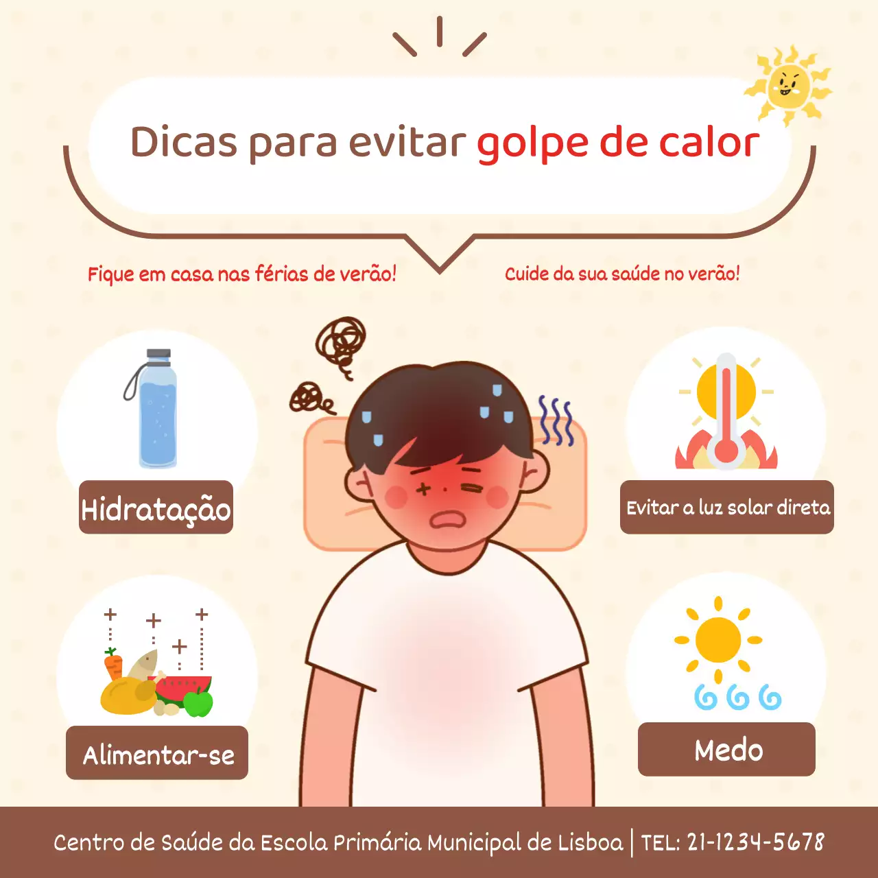 Informações básicas sobre a insolação em bege e castanho