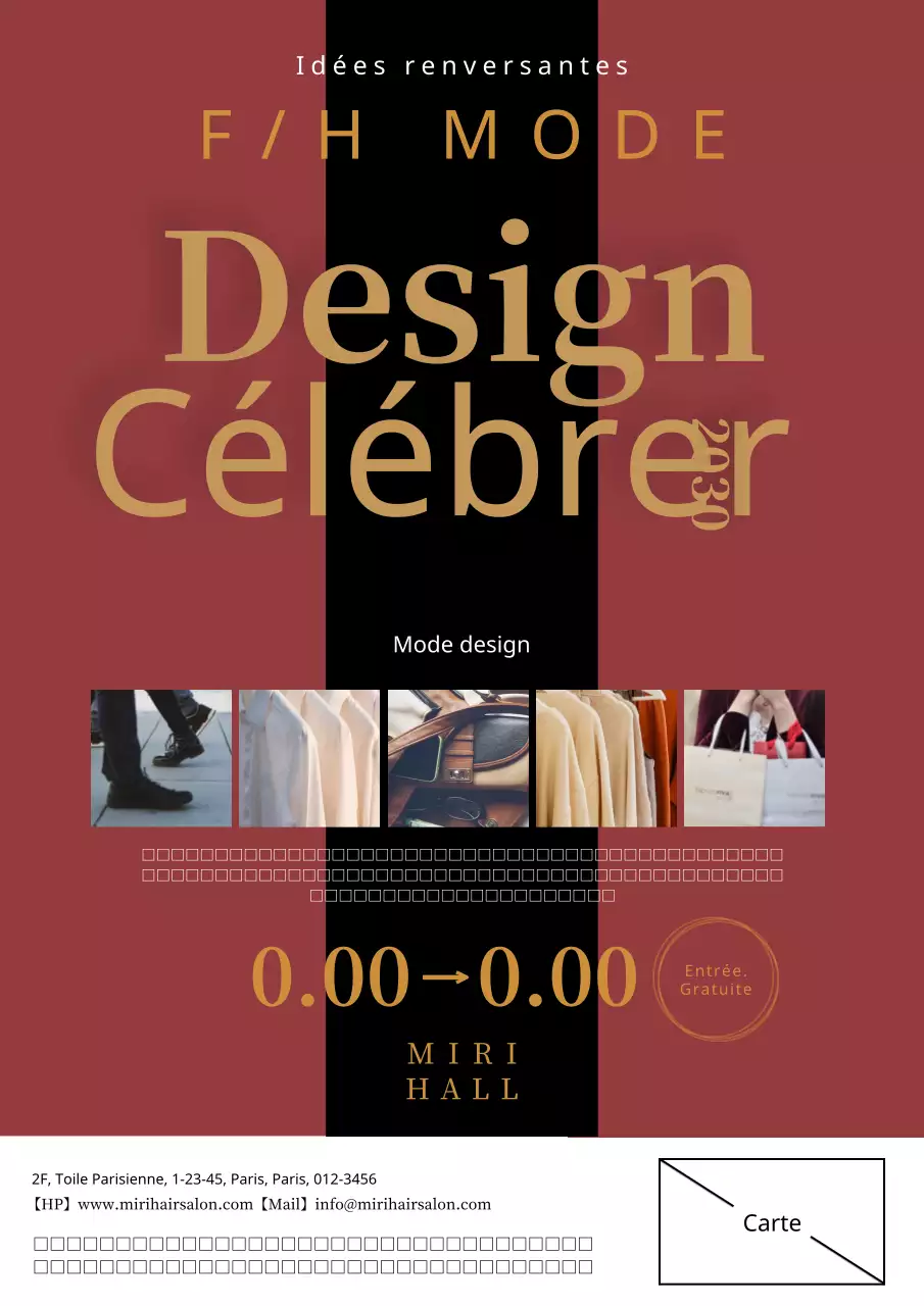 Publicité événementielle au design classique rouge et noir