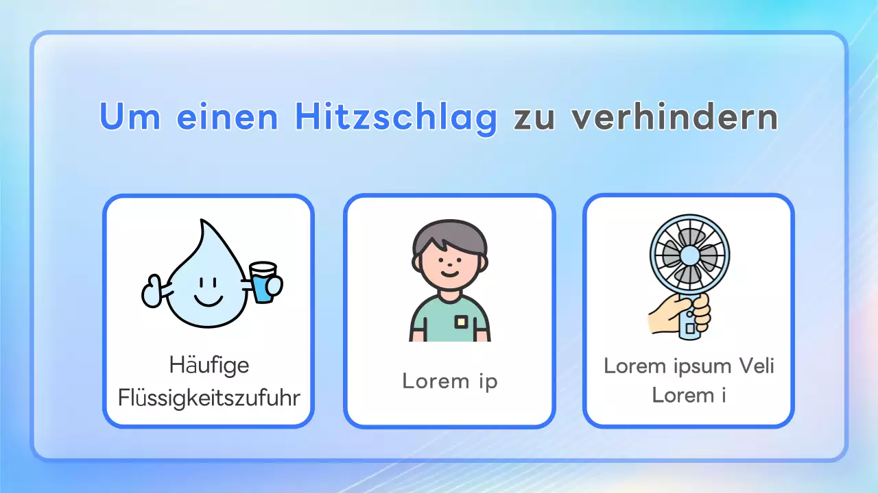 Pastellfarbene, freche Infoblätter zum Thema Hitzschlag!