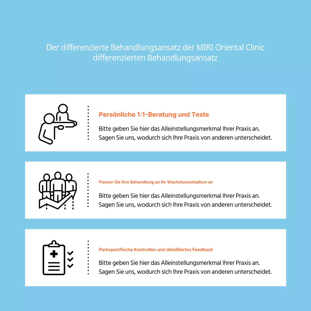 Werbung für eine einfache Klinik für Kinderwachstum nach chinesischer Medizin in Hellblau und Orange