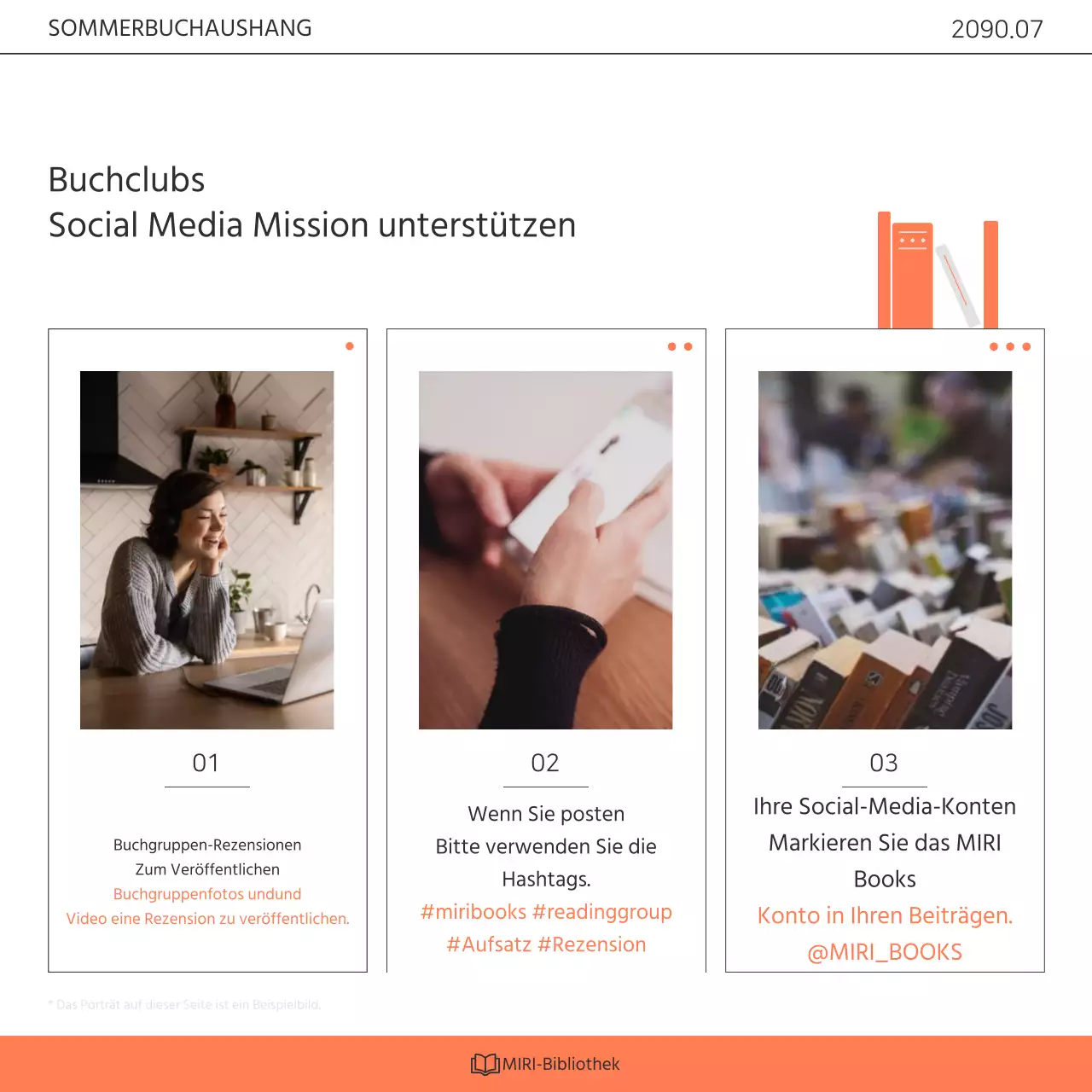 Förderung eines kitschigen orange-weißen Bibliotheksbuchklub-Programms