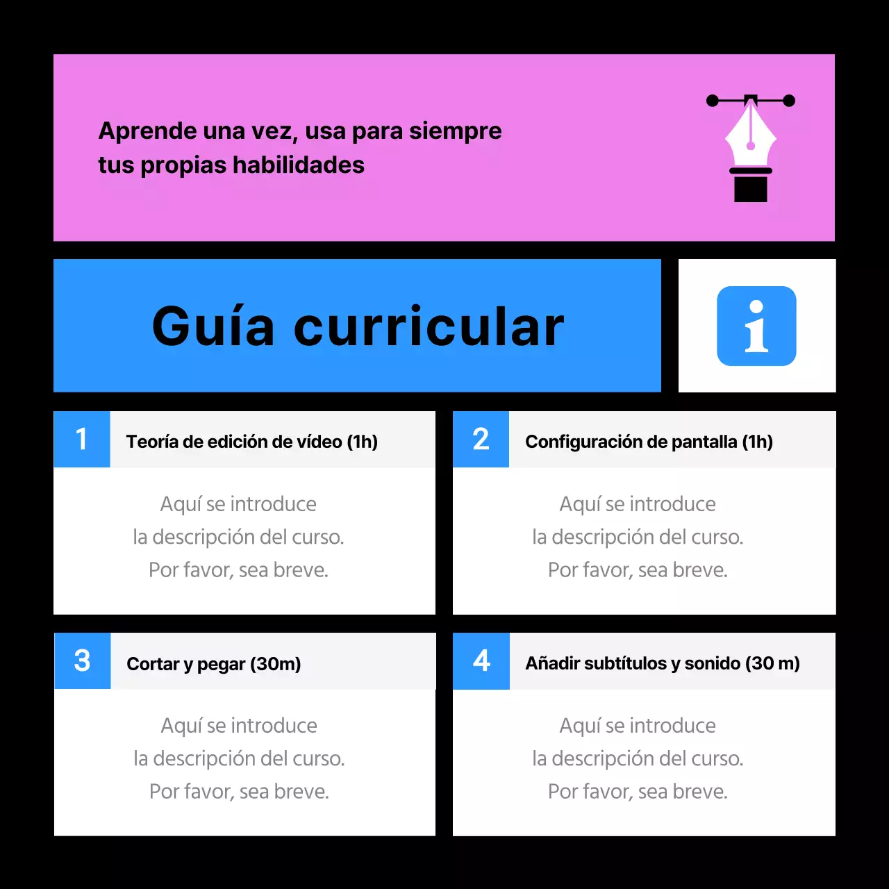 Promociona tu curso de edición de vídeo en rosa y azul
