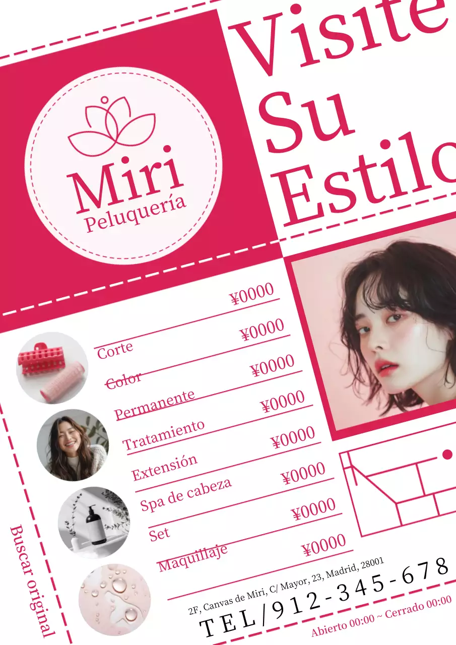 Un bonito y delicado anuncio de peluquería en rosa y blanco