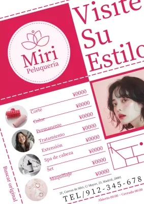 Un bonito y delicado anuncio de peluquería en rosa y blanco