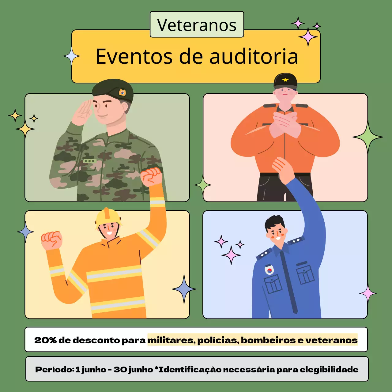 Anúncio de um evento caqui e kitsch para o Dia dos Veteranos
