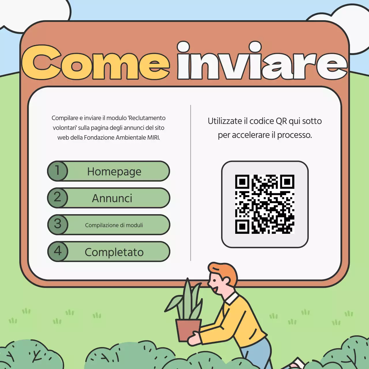 Promuovere il reclutamento di studenti universitari volontari ambientali di colore verde e chartreuse.