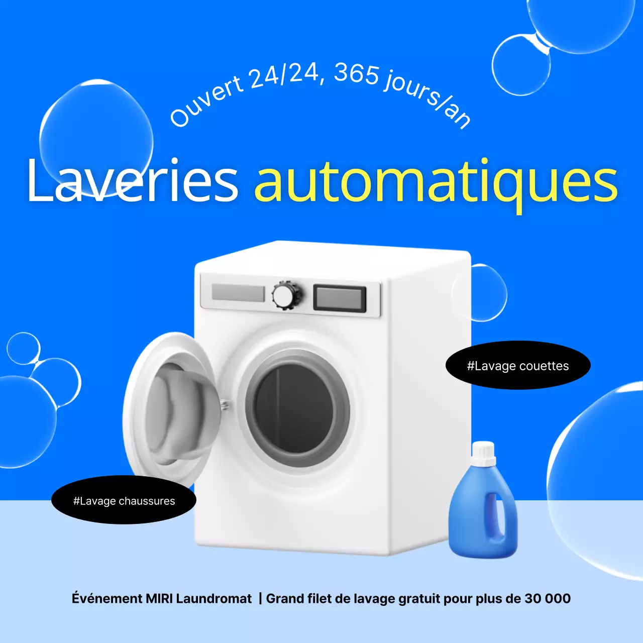 Promouvoir les laveries automatiques en libre-service avec des accents bleus et jaunes