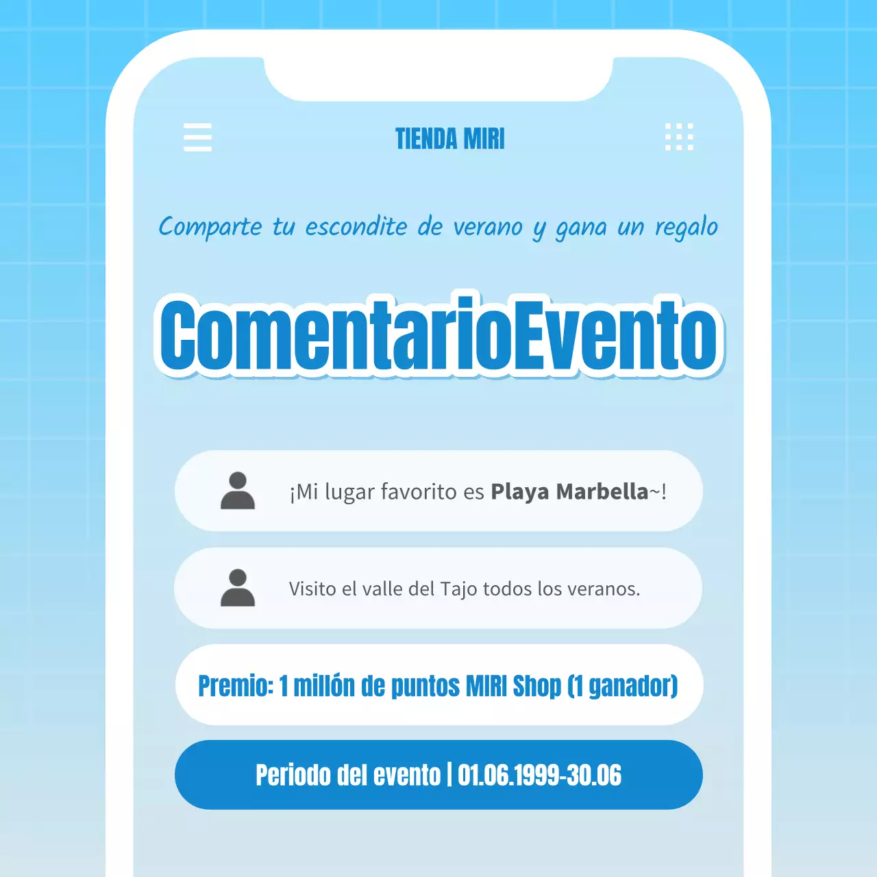 Promociona tu evento con comentarios retro en azul claro