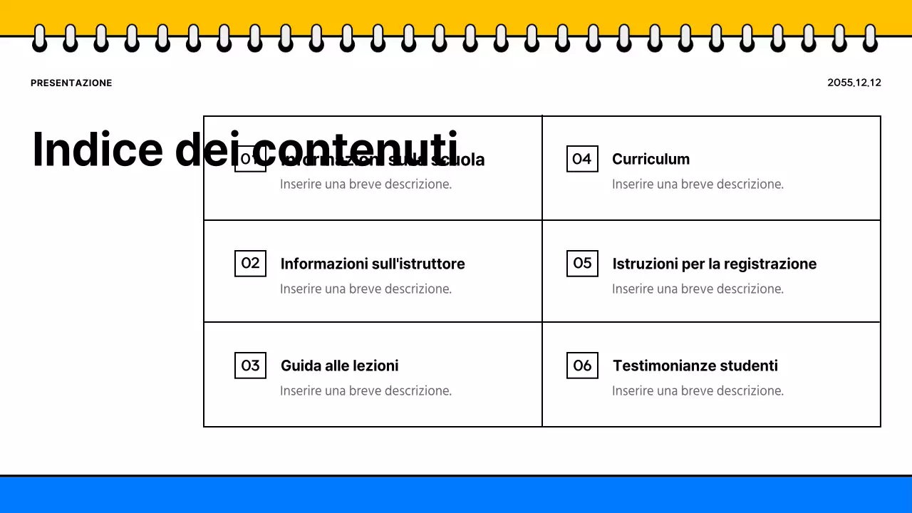 Promuovere una semplice brochure scolastica gialla e blu