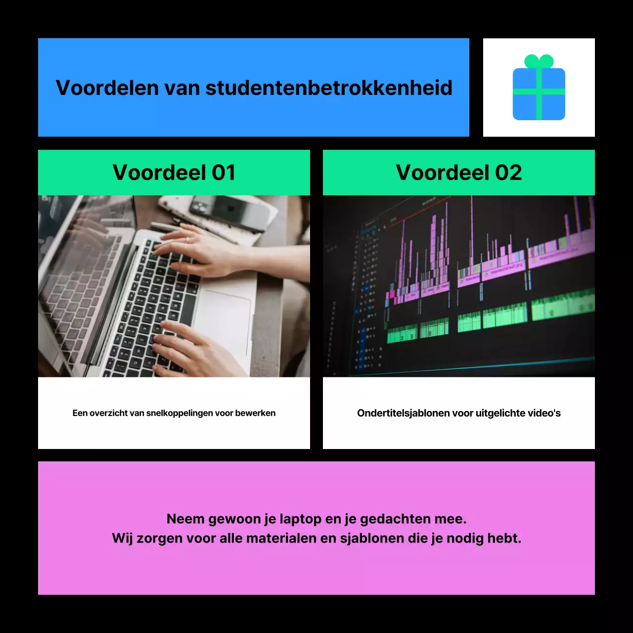 Promoot je videobewerkingscursus in roze en blauw