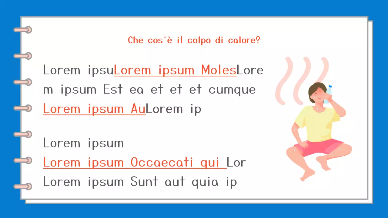 Una semplice guida in bianco e blu ai sintomi e al trattamento del colpo di calore.