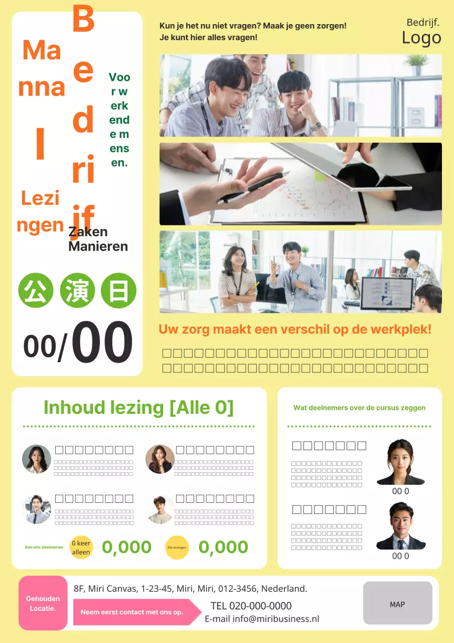 Een moderne en eenvoudige geel-oranje advertentie voor een cursus zakelijke etiquette.