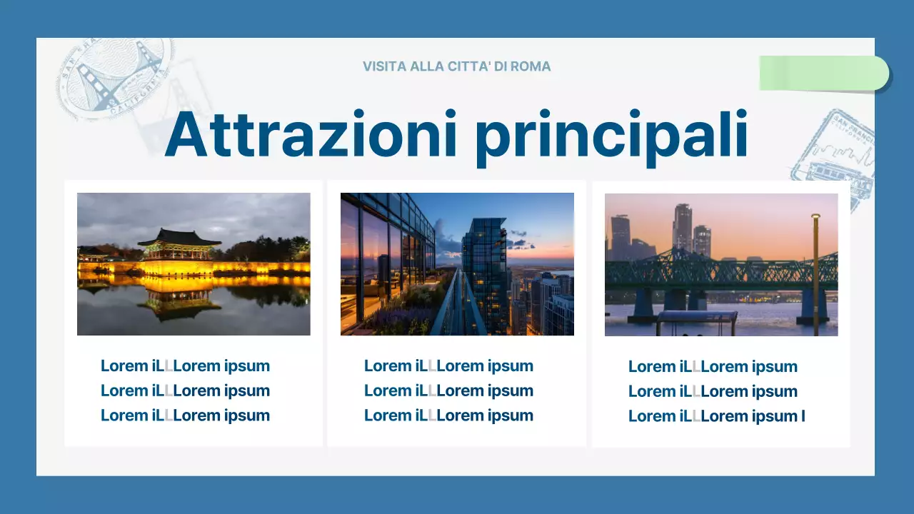 Una moderna guida turistica della città in blu chiaro e blu navy