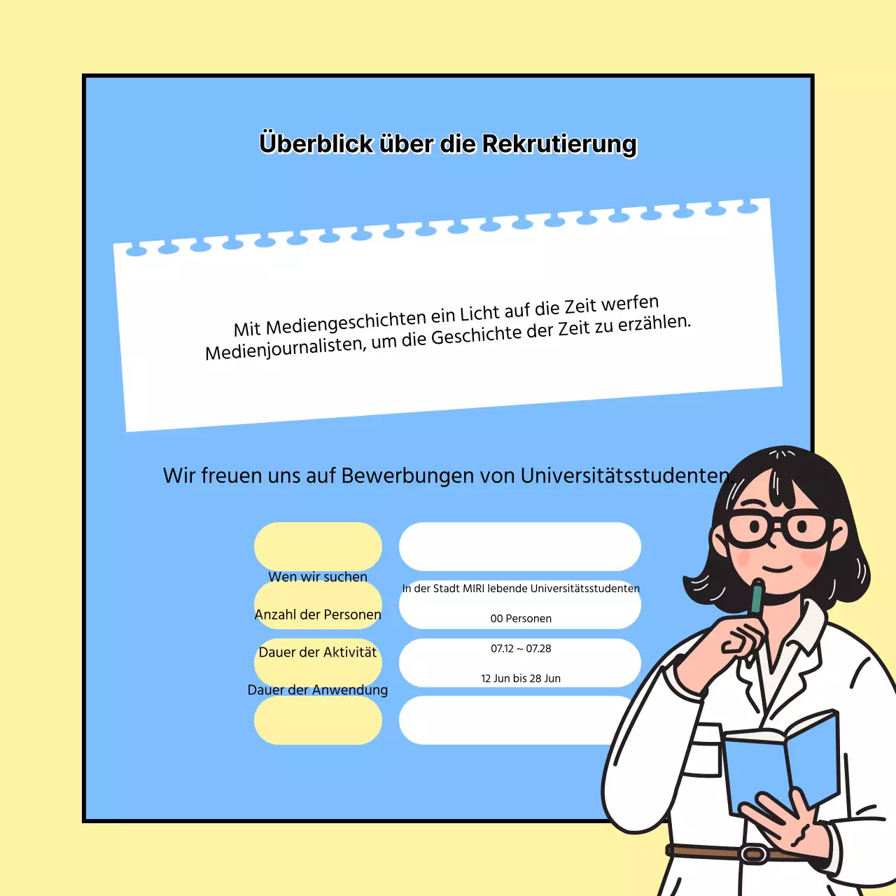 Förderung der Rekrutierung eines gelben und hellblauen College-Journalisten-Teams