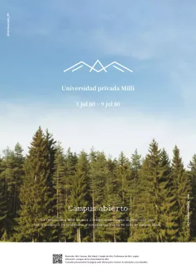 Publicidad para un sencillo acto universitario de puertas abiertas en azul claro y verde