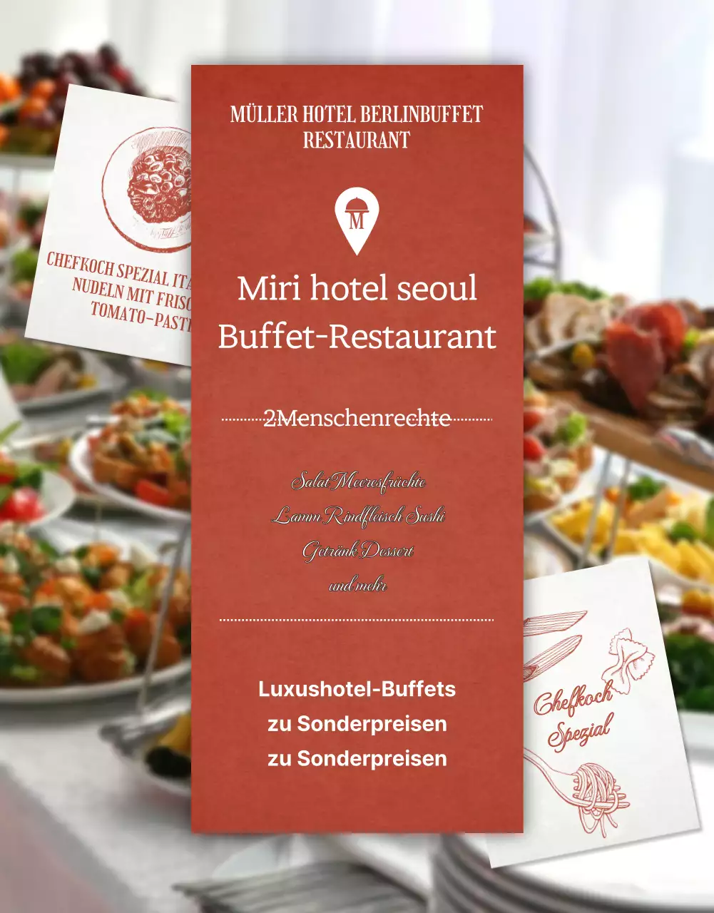 Klassische Hotelbuffets in Rot und Elfenbein Post