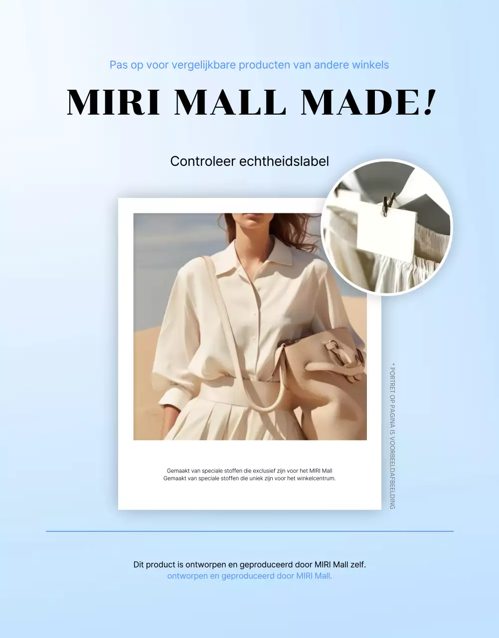 Moderne zomermodejurk in blauw en lichtblauwe reclame