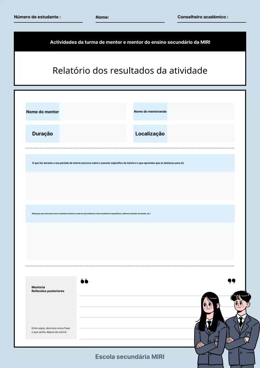 Folha de actividades simples em azul claro e branco para a turma do liceu planos de aula