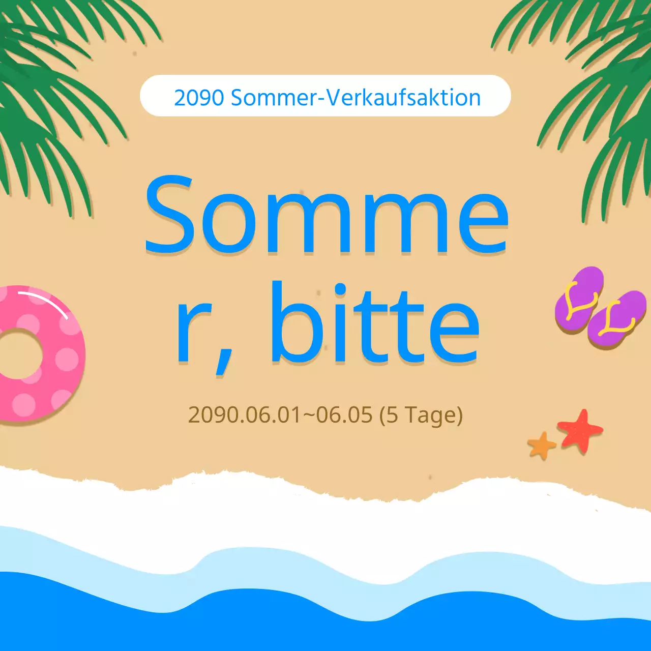 Eine Sammlung von Miniaturansichten von trendigen Sommerveranstaltungen in Hellblau und Blau