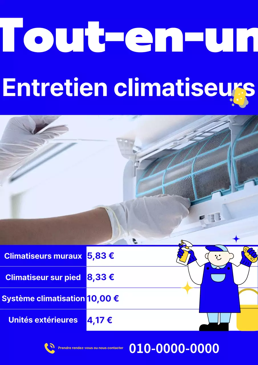 Annonce simple pour le nettoyage des climatiseurs en bleu