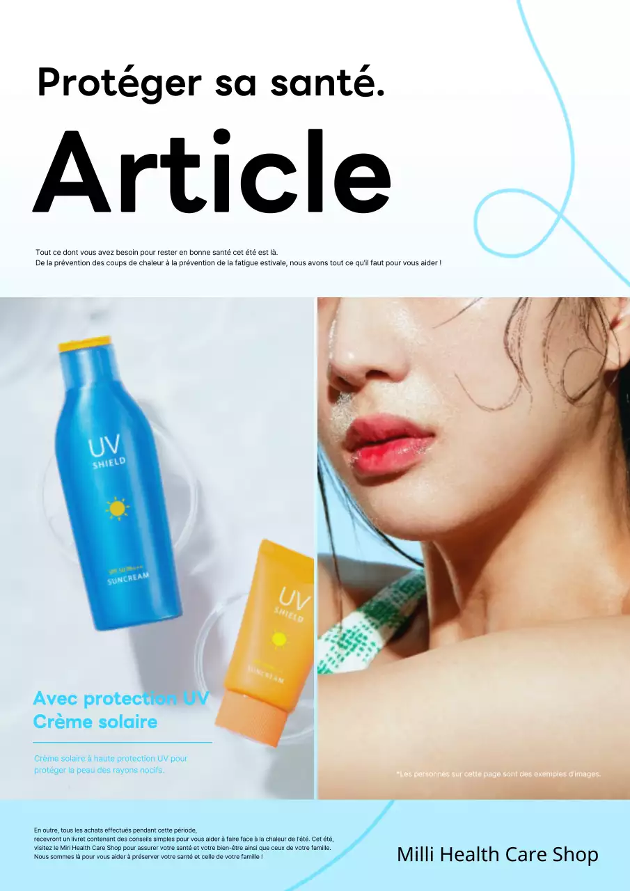 Flyer simple de promotion de produits en été en bleu clair et blanc