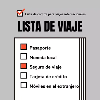 Una sencilla guía gris y naranja de listas de control para viajes internacionales