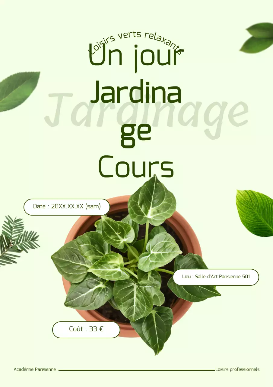 Promouvoir des cours d'une journée sur le jardinage naturel pour les plantes annuelles et les plantes vertes