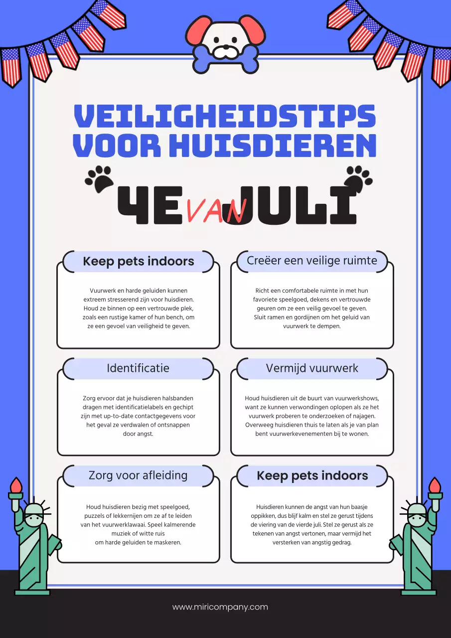 Fourth of July veiligheidstips voor huisdieren uitgelegd in blauw en rood