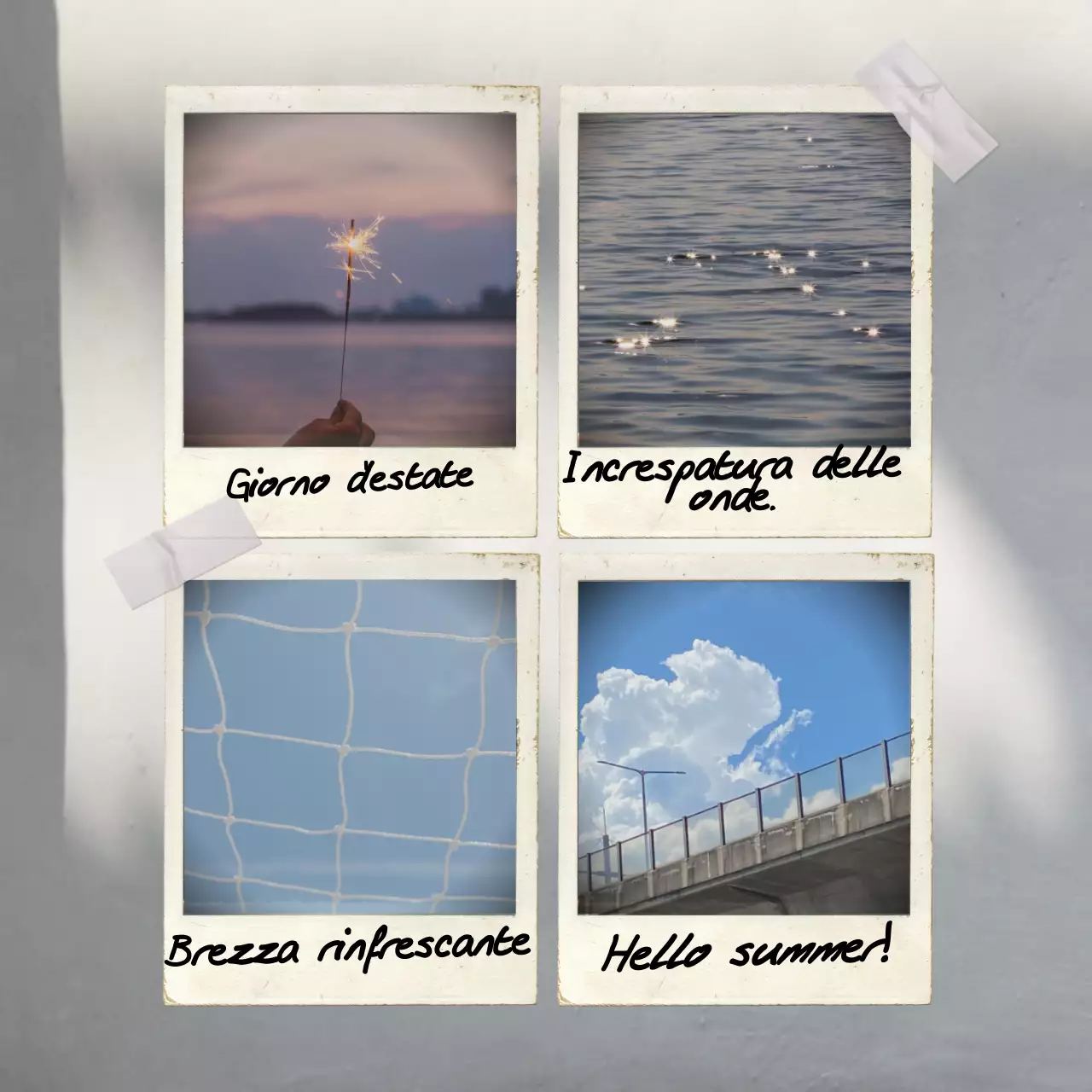 Una raccolta di semplici sentimenti estivi in blu chiaro