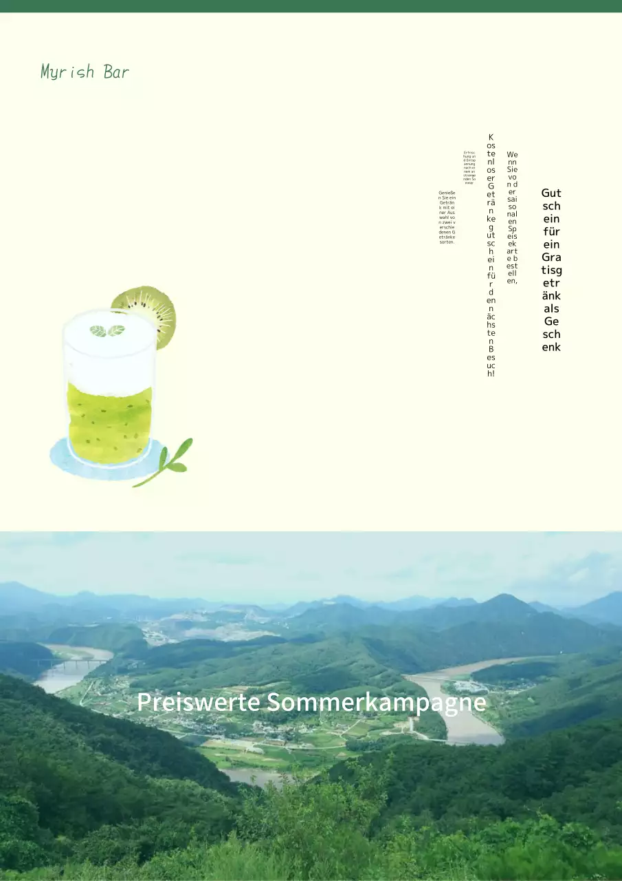 Fördern Sie ein minimalistisches Sommermenü in Grün- und Gelbtönen