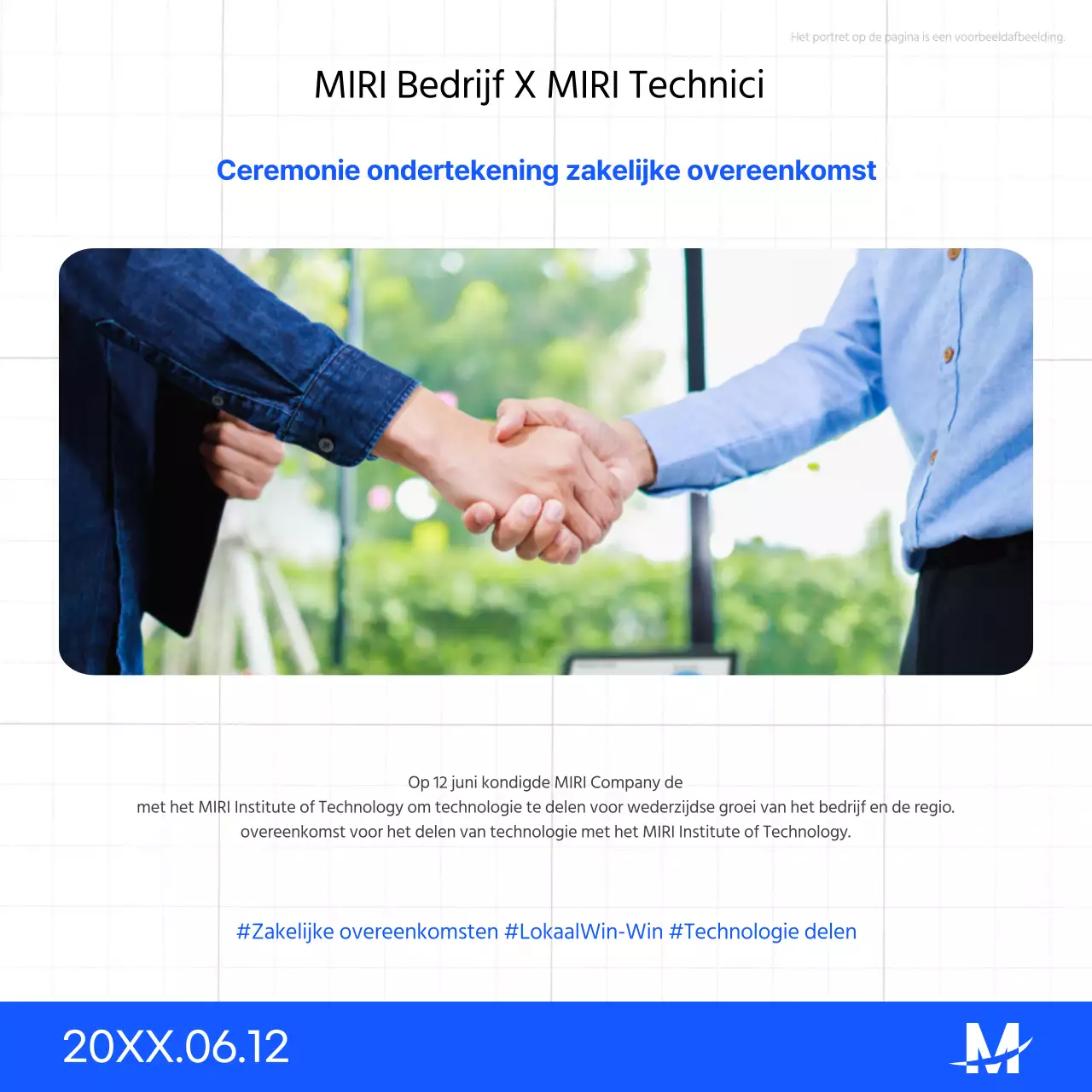 Een eenvoudige blauw-witte MOU-signeerpresentatie