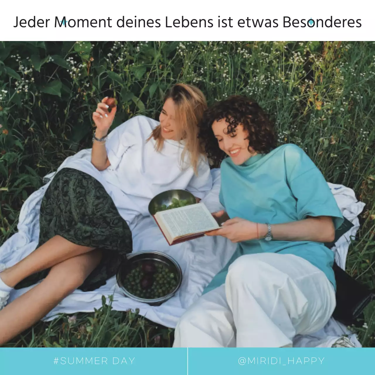 Moderne sommerliche Alltagssprüche in grüner und hellblauer Post