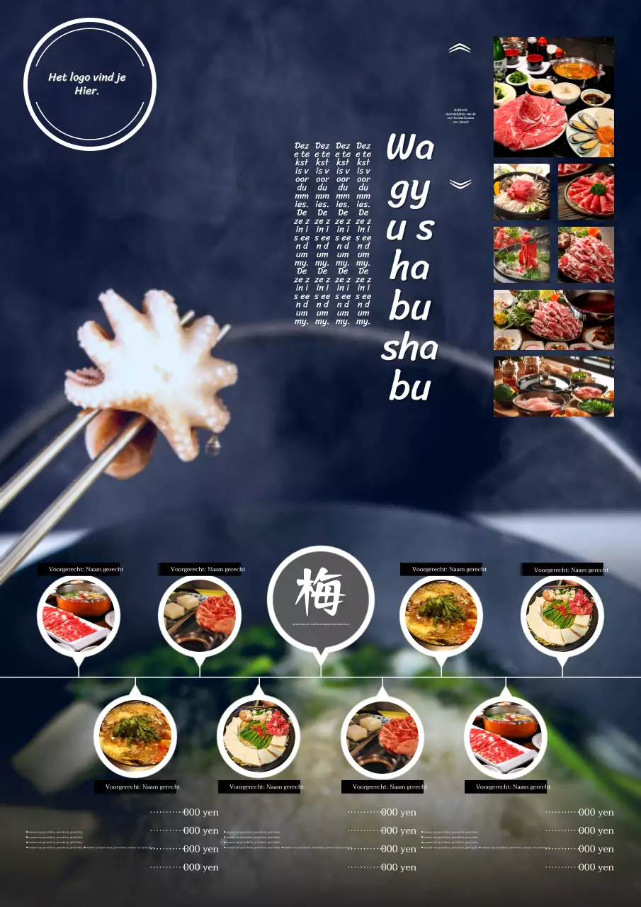 Eenvoudig zwart-wit wagyu shabu-shabu restaurant menu advertentie