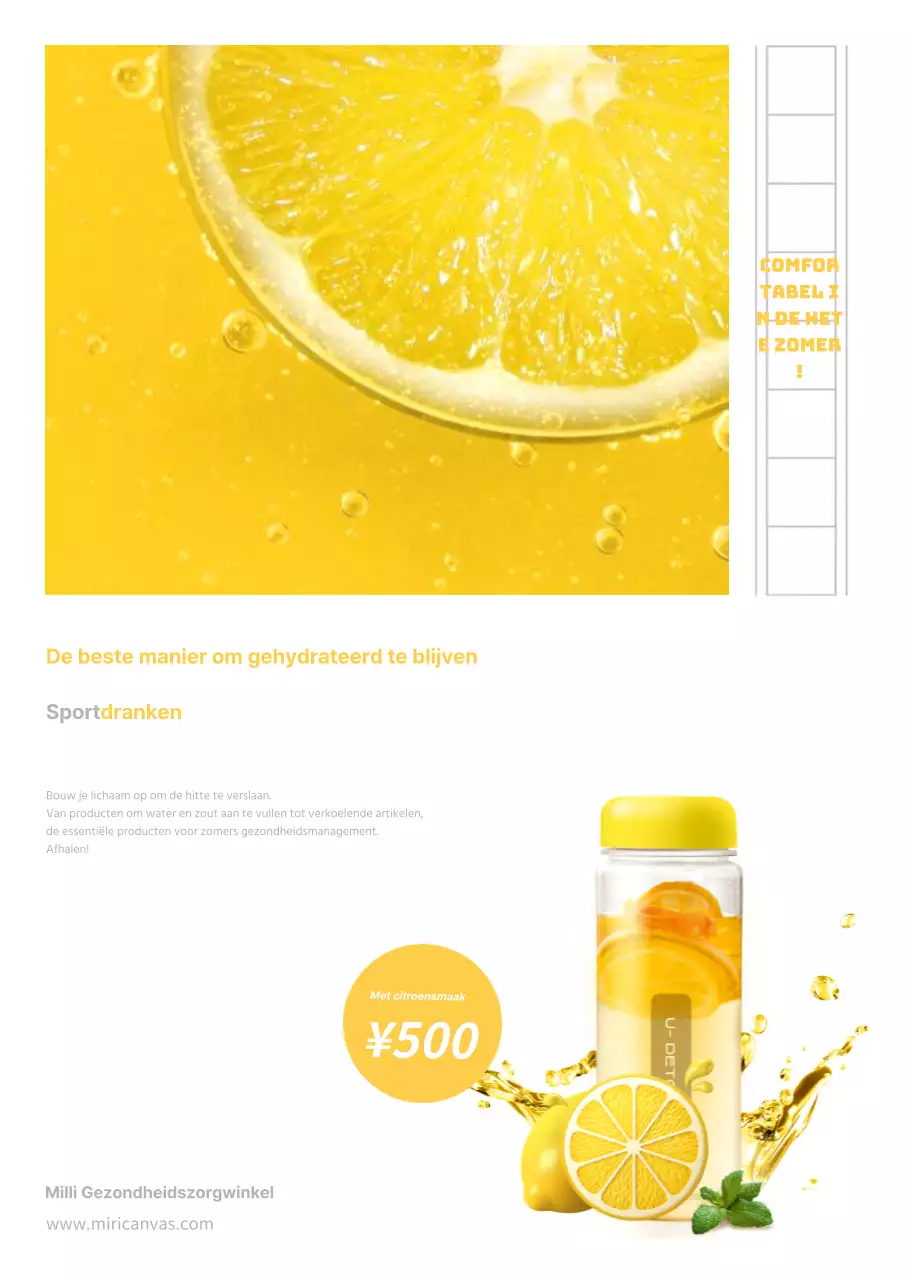 Eenvoudige geel-witte advertenties voor zomerse sportdranken.