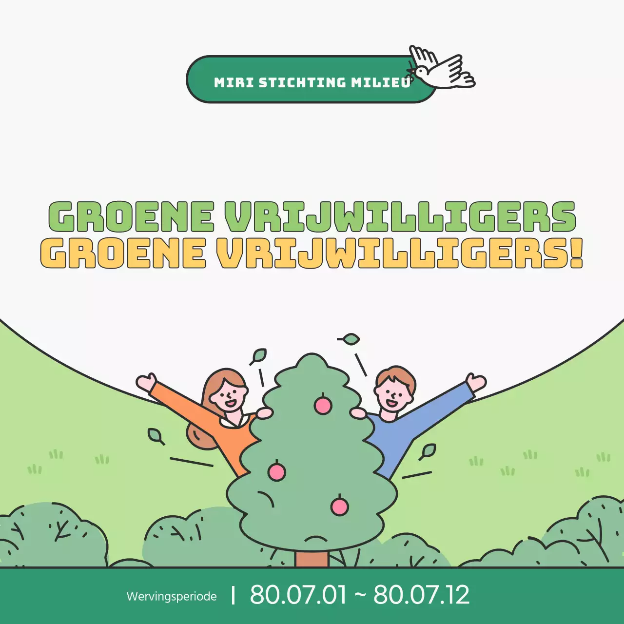 Bevorder de werving van groene en chartreuse gekleurde universitaire milieuvrijwilligers.