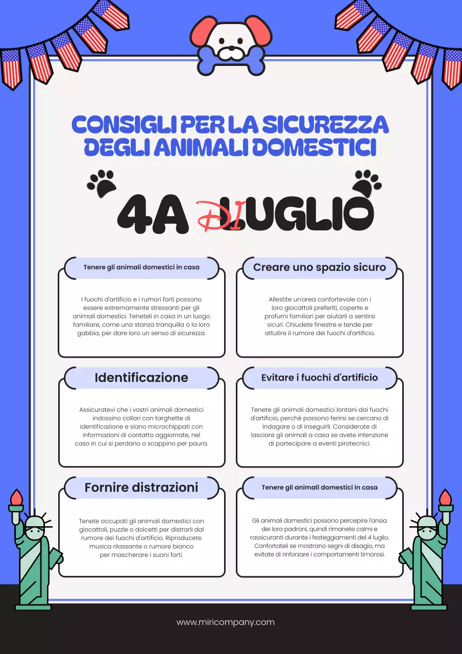 I consigli per la sicurezza degli animali domestici del 4 luglio spiegati in blu e rosso