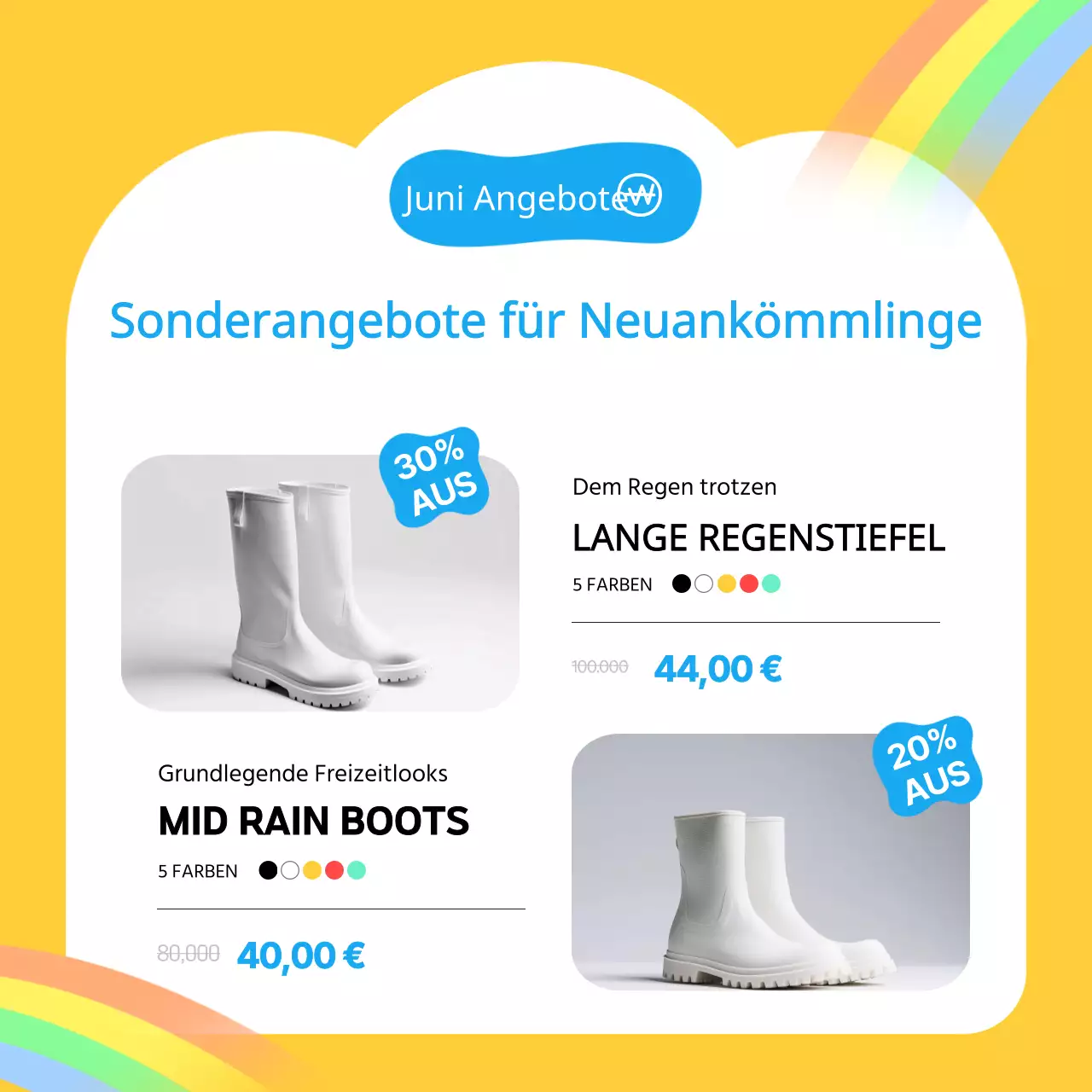 Förderung hübscher gelber und hellblauer Produkte für die Regenzeit