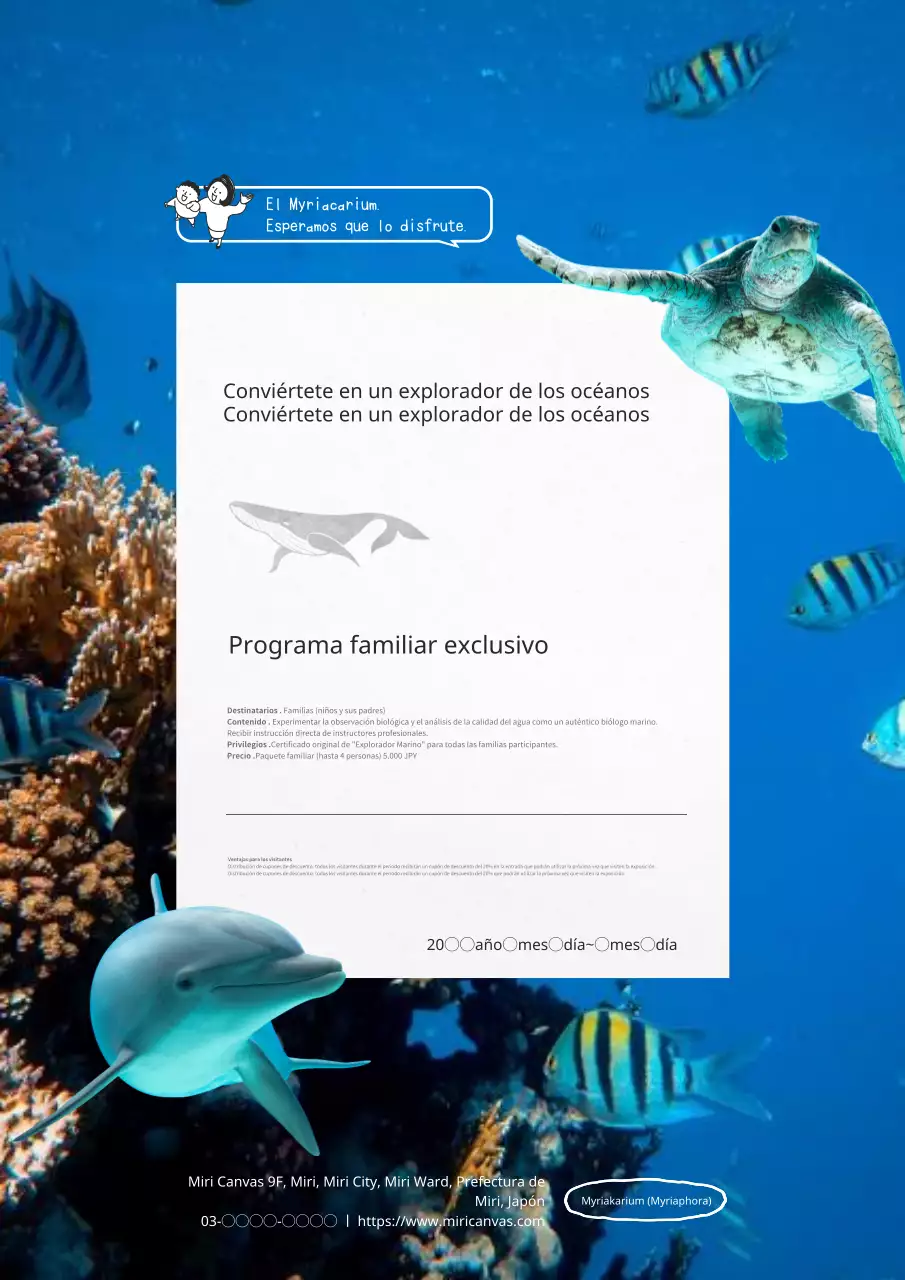 Publicidad para el programa básico del acuario azul y blanco