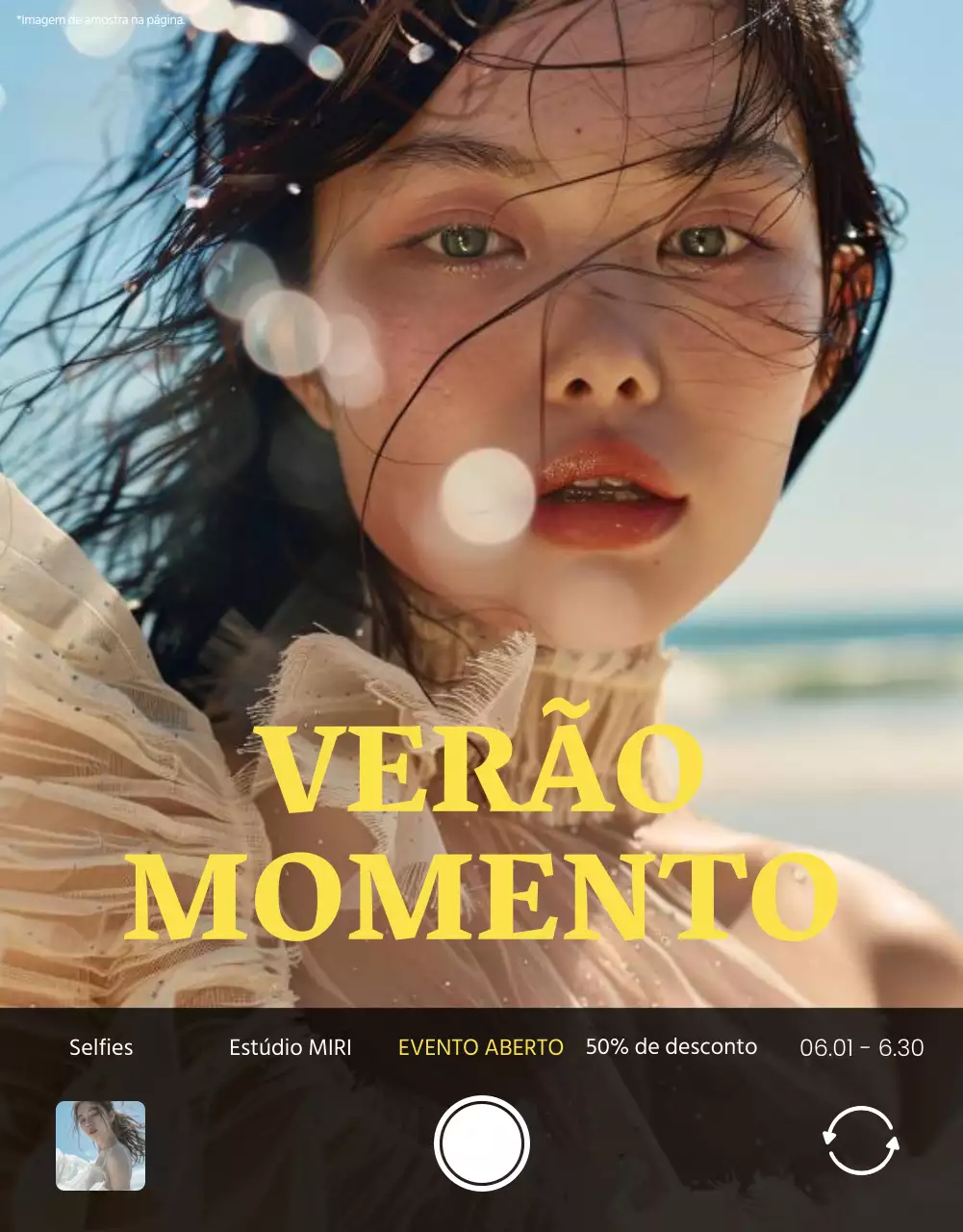 Anúncio de evento em estúdio com fotografias emotivas de telemóveis em amarelo e preto.